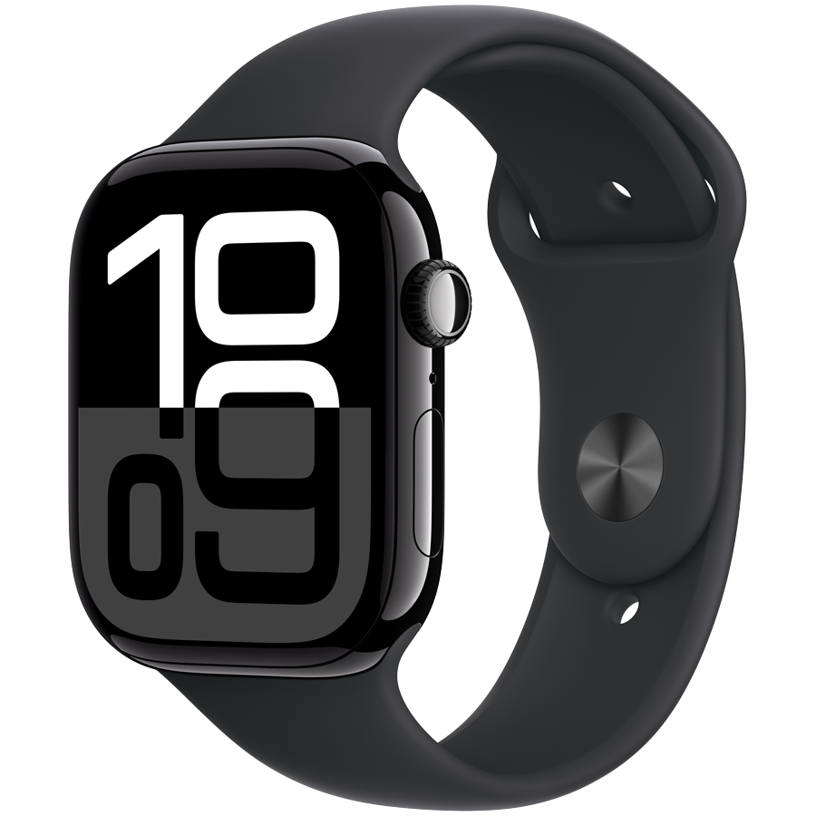 Apple Watch Series 10 GPS + Cellular 46mm Jet Black Aluminium Case with Black Sport Band - S/M,Model A3003