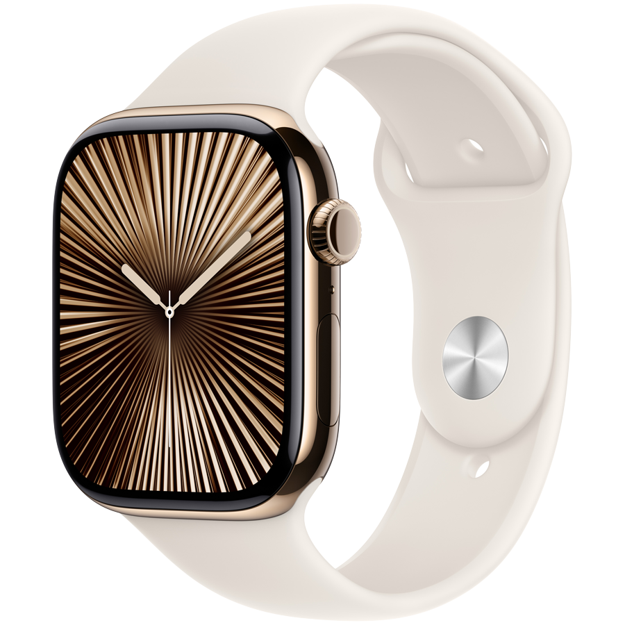 Apple Watch Series 10 GPS + Cellular 46mm Gold Titanium Case with Starlight Sport Band - M/L,Model A3003