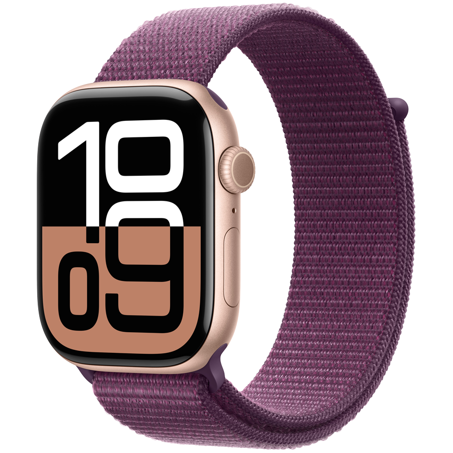 Apple Watch Series 10 GPS + Cellular 46mm Rose Gold Aluminium Case with Plum Sport Loop,Model A3003