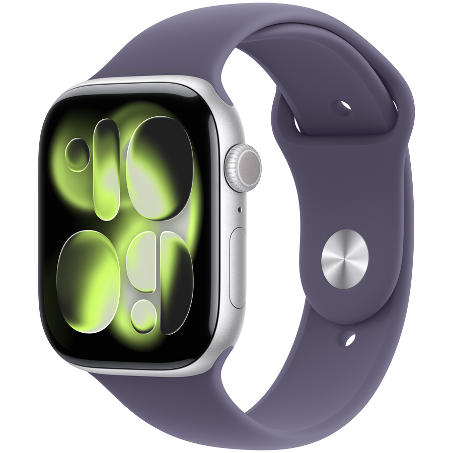 Apple Watch Series 11 GPS 46mm Silver Aluminium Case with Purple Fog Sport Band - S/M,Model A3333
