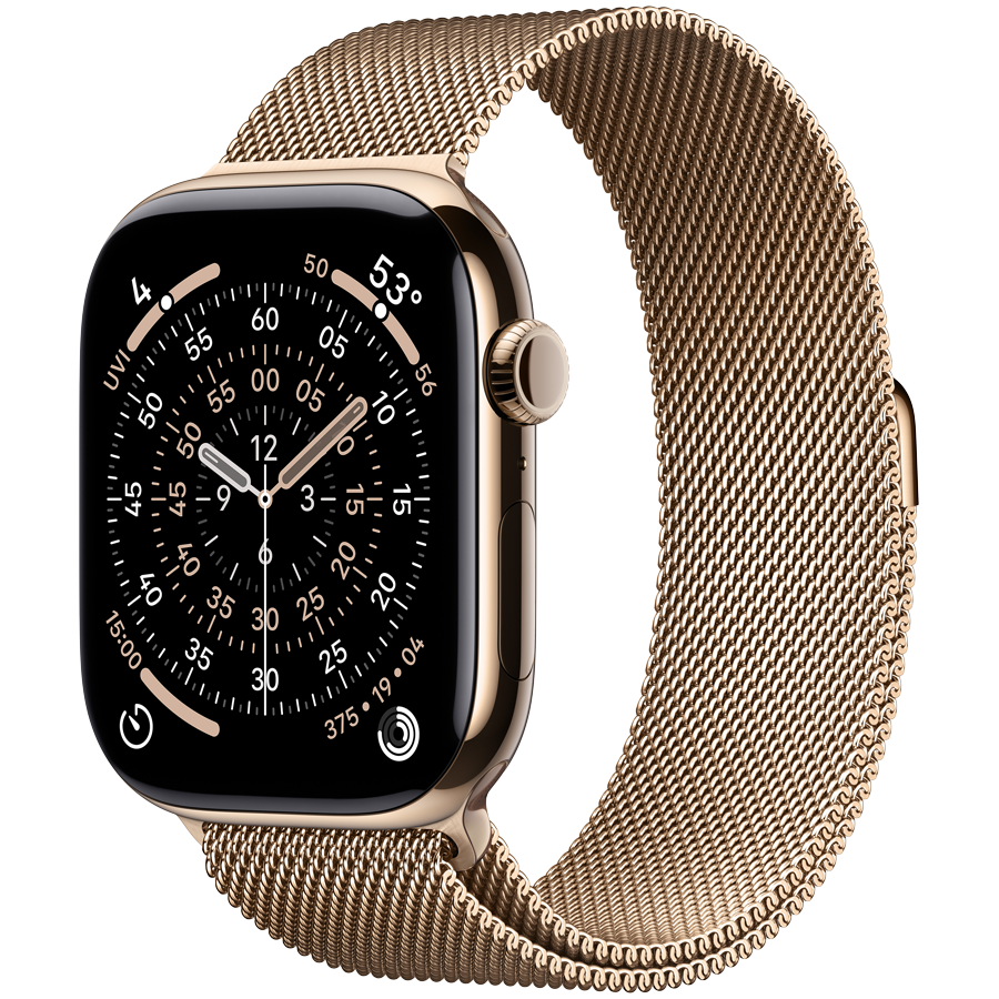 Apple Watch Series 11 GPS + Cellular 46mm Gold Titanium Case with Gold Milanese Loop - M/L,Model A3337