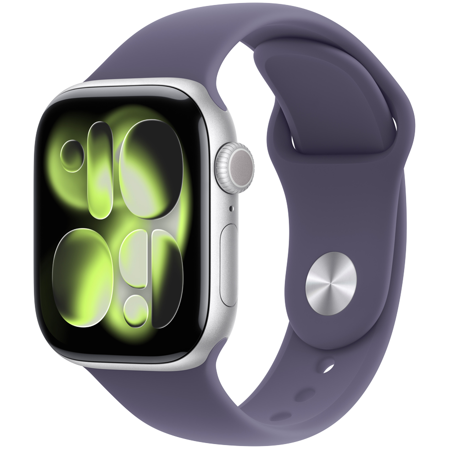 Apple Watch Series 11 GPS + Cellular 42mm Silver Aluminium Case with Purple Fog Sport Band - S/M,Model A3335