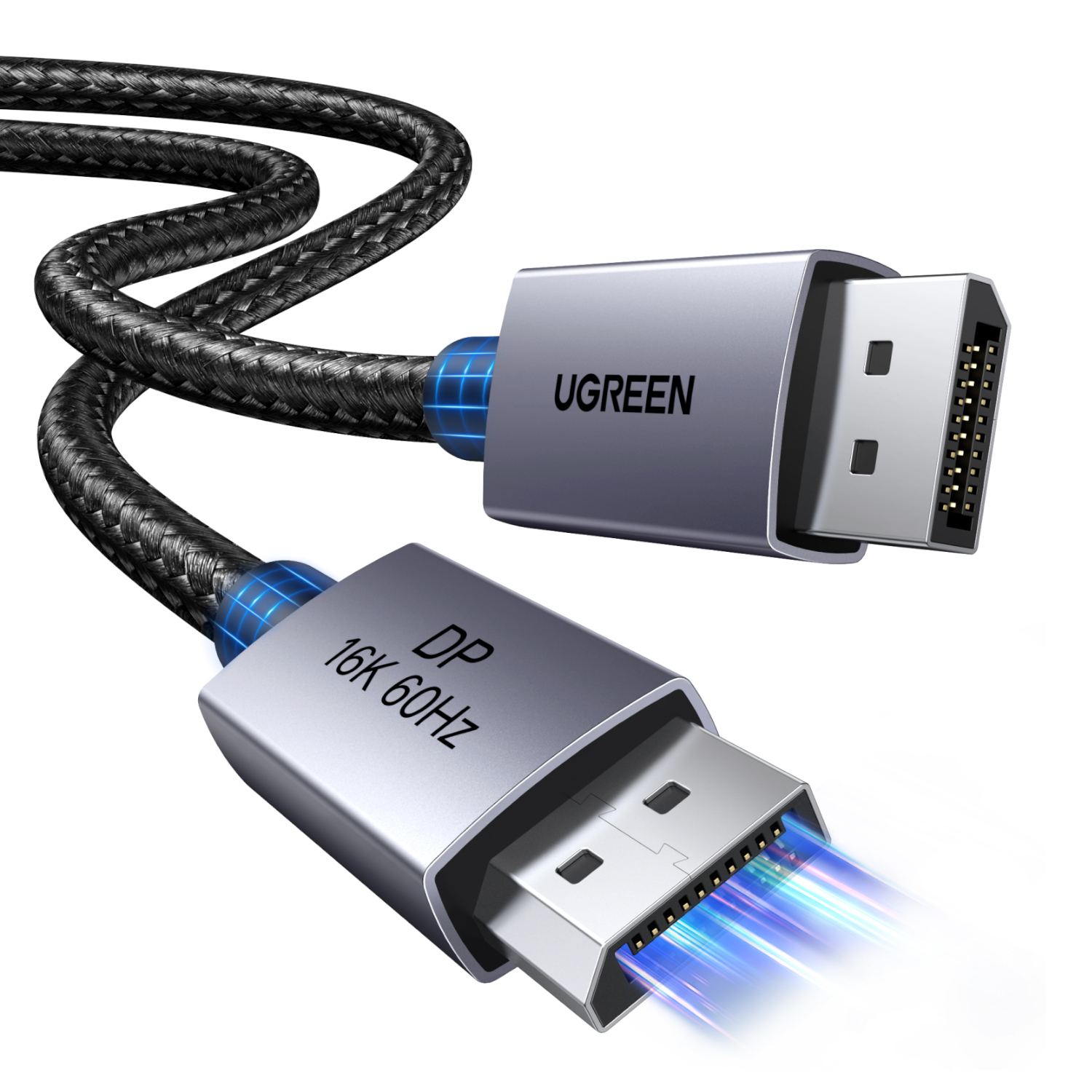 UGreen DP131 DisplayPort 2.1 Braided Cable 1M ( 80Gbps,16K,60Hz ) - Black/Grey - Image 2
