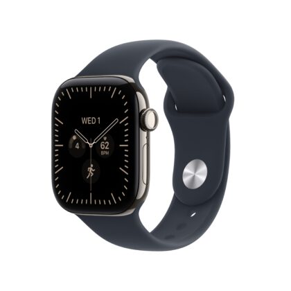 Apple Watch Series 12 GPS + Cellular 42mm Natural Titanium Case with Navy Blue Sport Band - M/L