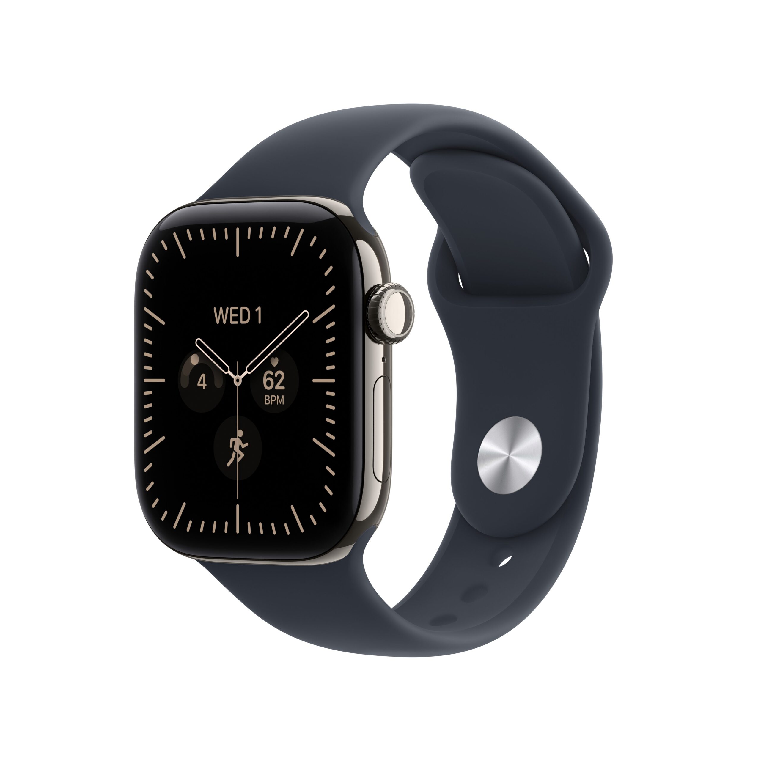 Apple Watch Series 12 GPS + Cellular 46mm Natural Titanium Case with Navy Blue Sport Band - M/L
