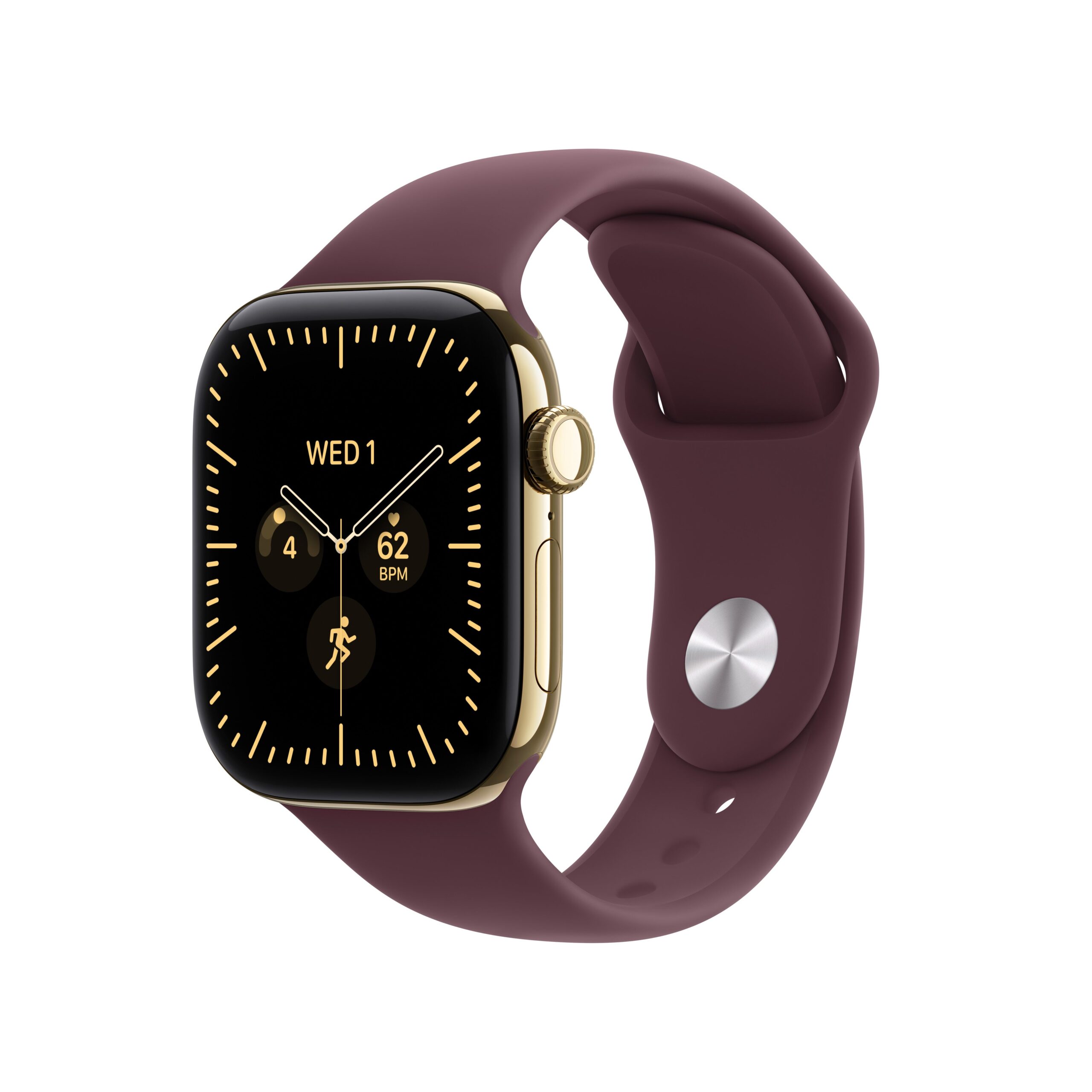 Apple Watch Series 12 GPS + Cellular 46mm Radiant Gold Titanium Case with Burgundy Sport Band - S/M