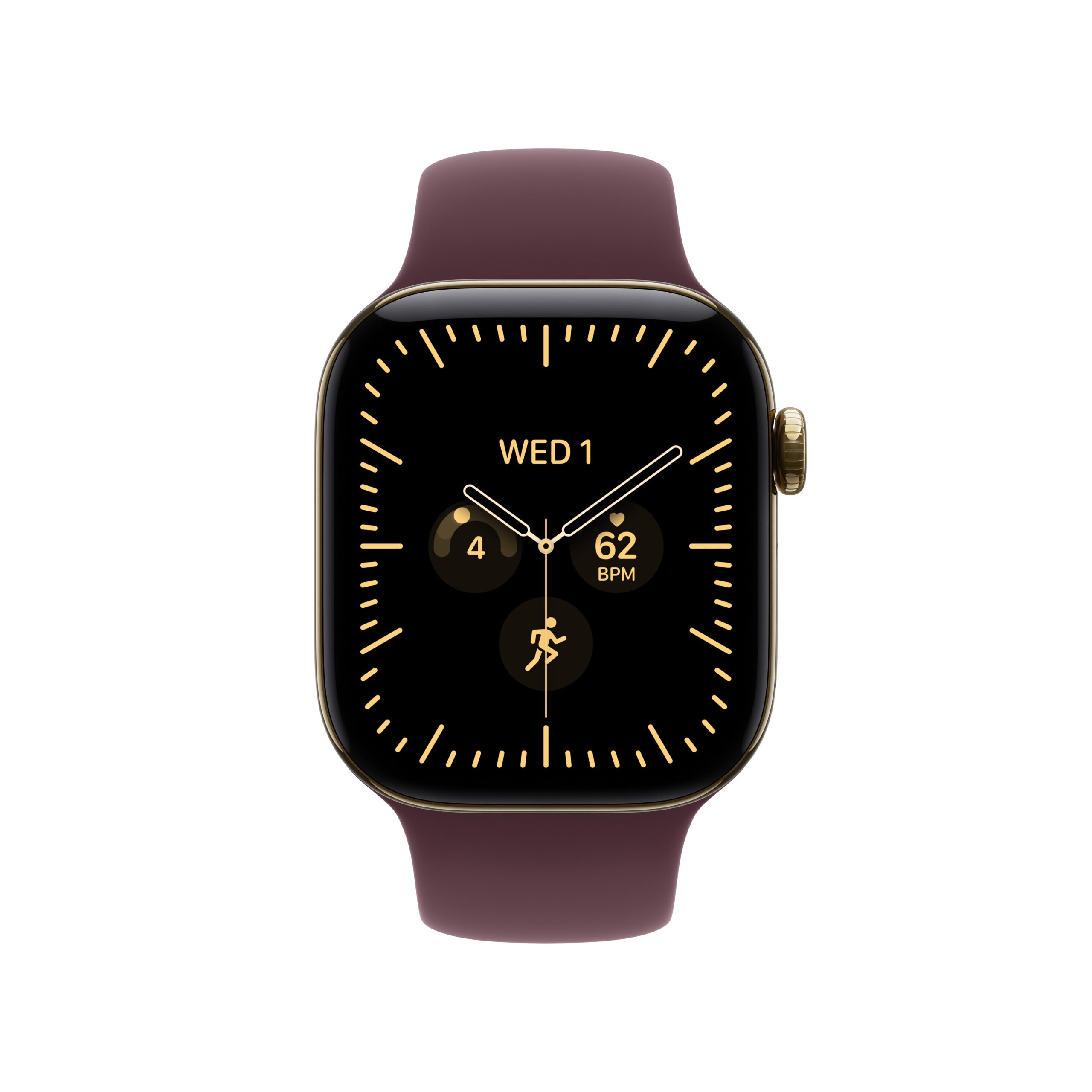 Apple Watch Series 12 GPS + Cellular 46mm Radiant Gold Titanium Case with Burgundy Sport Band - S/M - Image 2