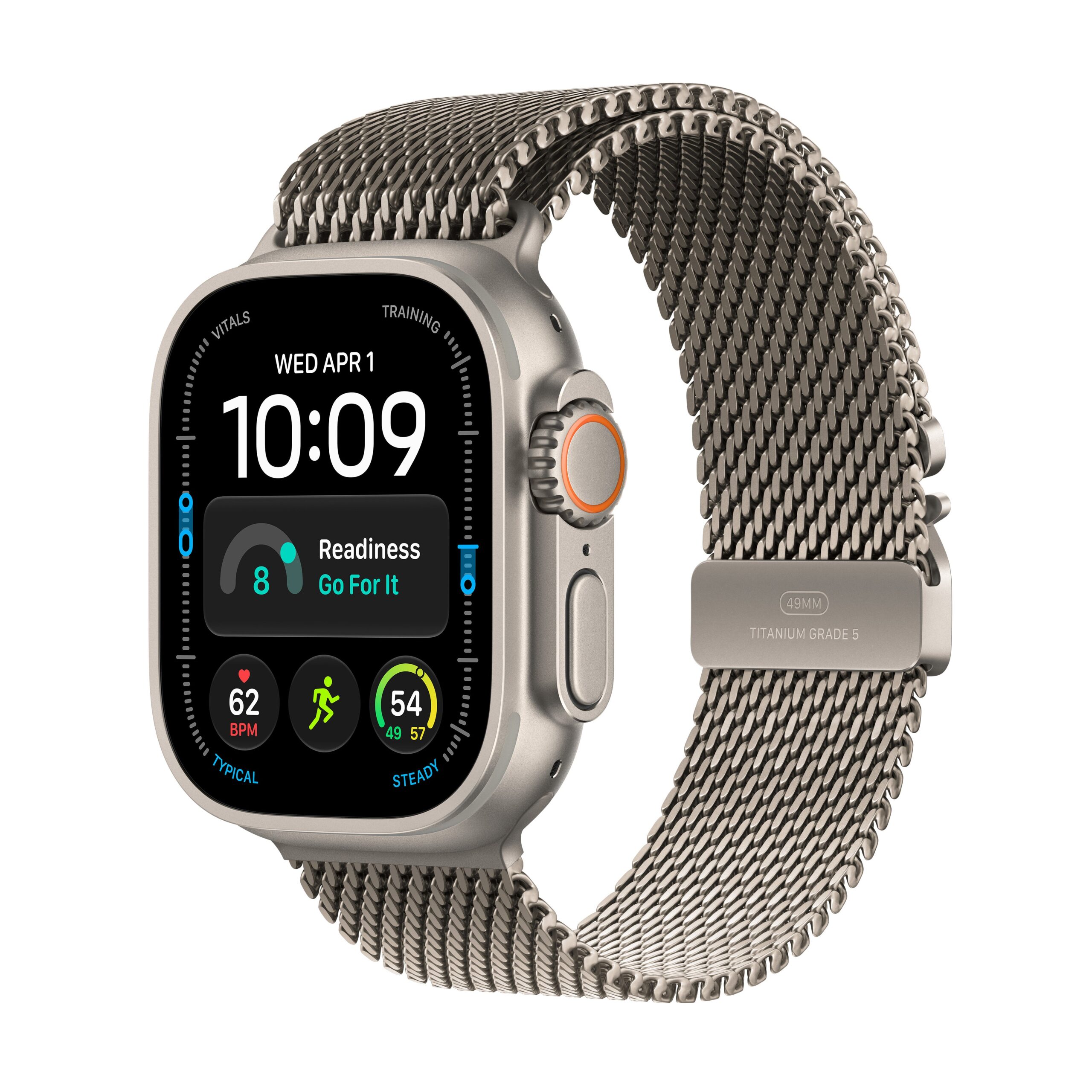 Apple Watch Ultra 4 GPS + Cellular 49mm Natural Titanium Case with Natural Titanium Milanese Loop - L