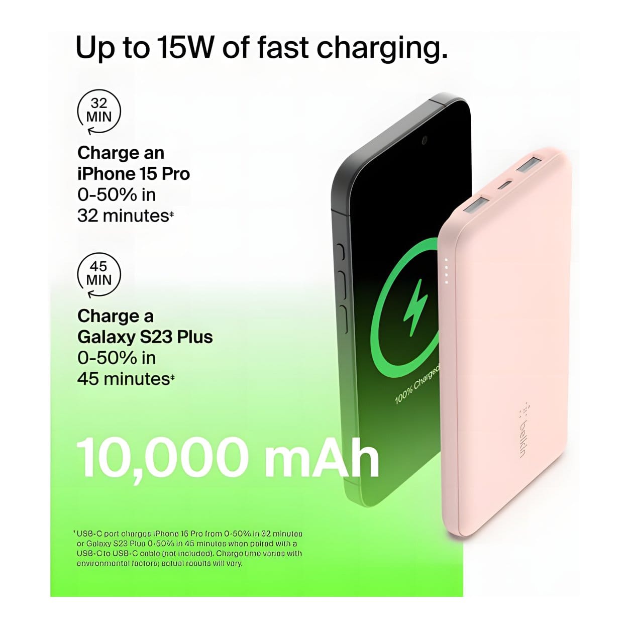 Belkin BoostCharge USB-C 15W 10,000mAh Power Bank - Rose Gold BPB011BTRG - Image 8