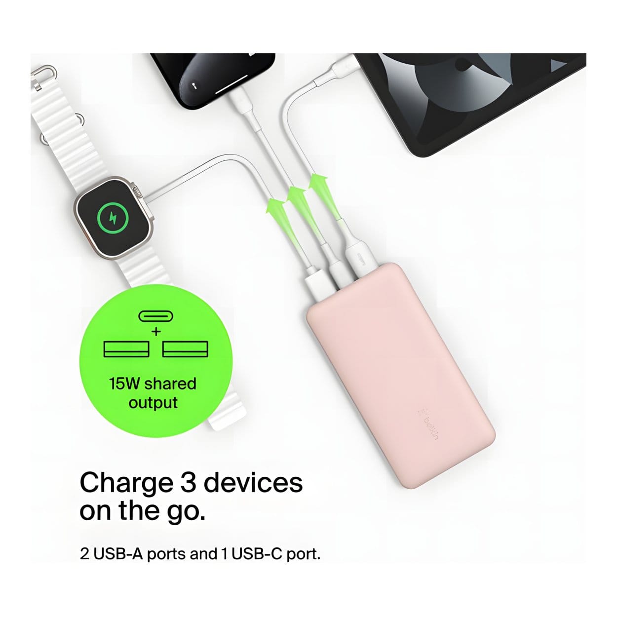 Belkin BoostCharge USB-C 15W 10,000mAh Power Bank - Rose Gold BPB011BTRG - Image 6